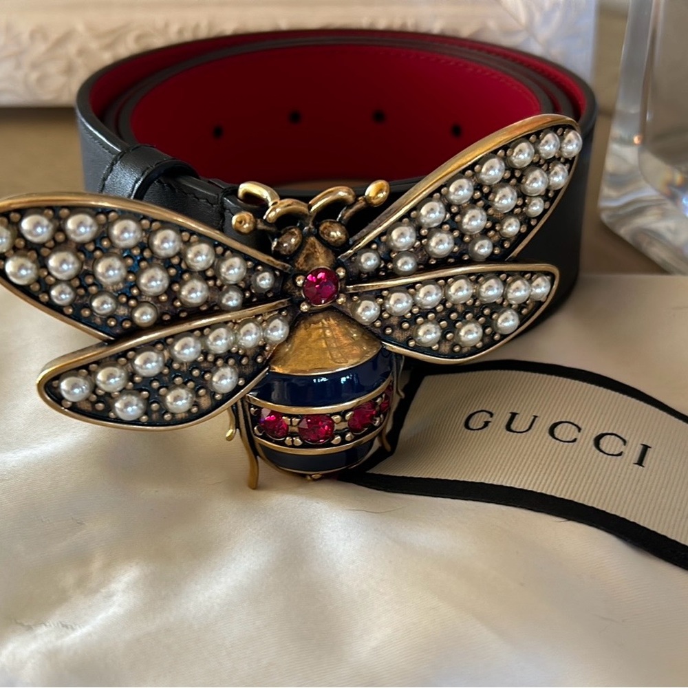 GUCCI Queen Margaret Bee Belt Leather